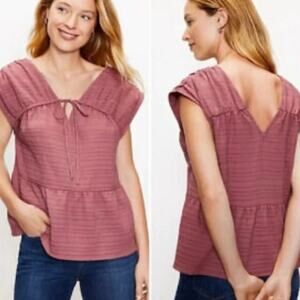 Loft Women's Sleeveless V Neck Textured Blush Rose Pink Blouse XS